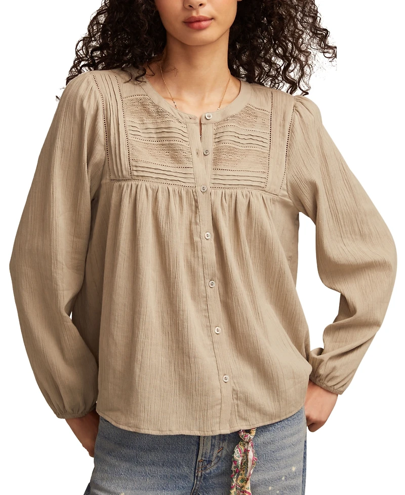 Lucky Brand Women's Peasant Button Down Blouse