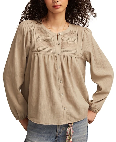 Lucky Brand Women's Peasant Button Down Blouse