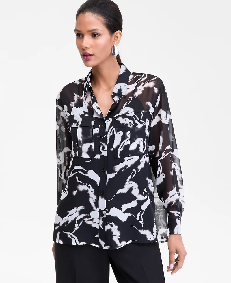 I.n.c. International Concepts Women's Printed Long-Sleeve Blouse, Macy's Exclusive