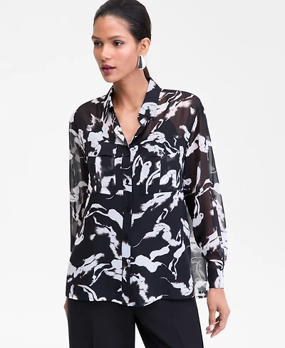 I.n.c. International Concepts Women's Printed Long-Sleeve Blouse, Macy's Exclusive
