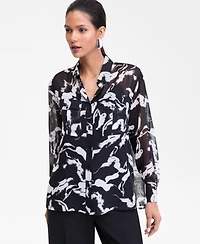 I.n.c. International Concepts Women's Printed Long-Sleeve Blouse, Macy's Exclusive
