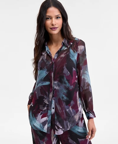 I.n.c. International Concepts Women's Printed Long-Sleeve Blouse, Macy's Exclusive