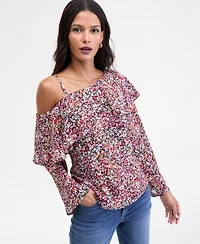 I.n.c. International Concepts Women's Ruffled Asymmetrical-Neck Blouse, Macy's Exclusive