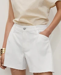 Mango Women's Frayed Hem and Pleats Denim Shorts