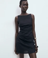 Mango Women's Short Draped Linen Dress