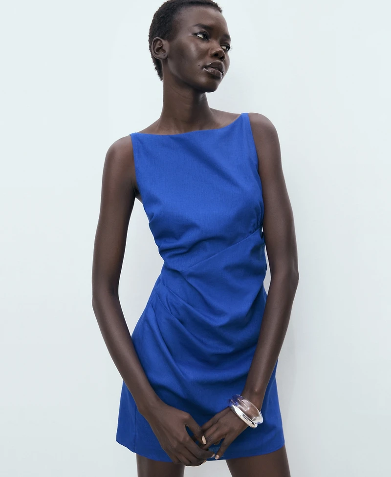 Mango Women's Short Draped Linen Dress