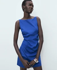 Mango Women's Short Draped Linen Dress