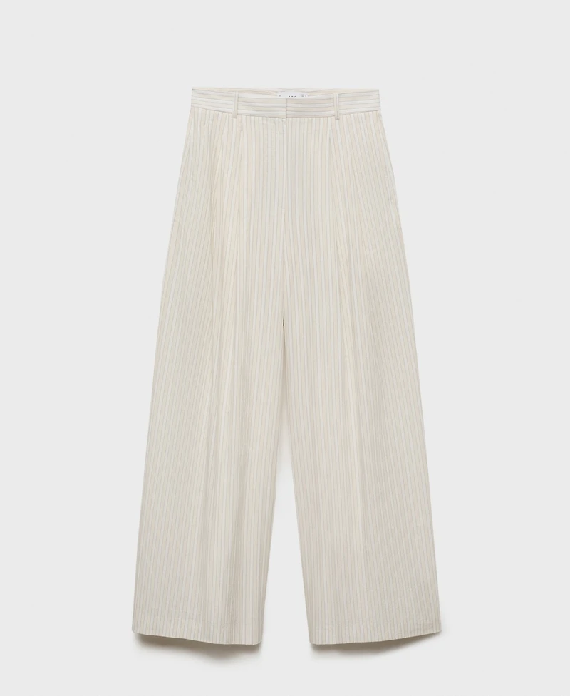 Mango Women's Striped Wide Leg Cotton Pants