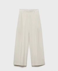 Mango Women's Striped Wide Leg Cotton Pants