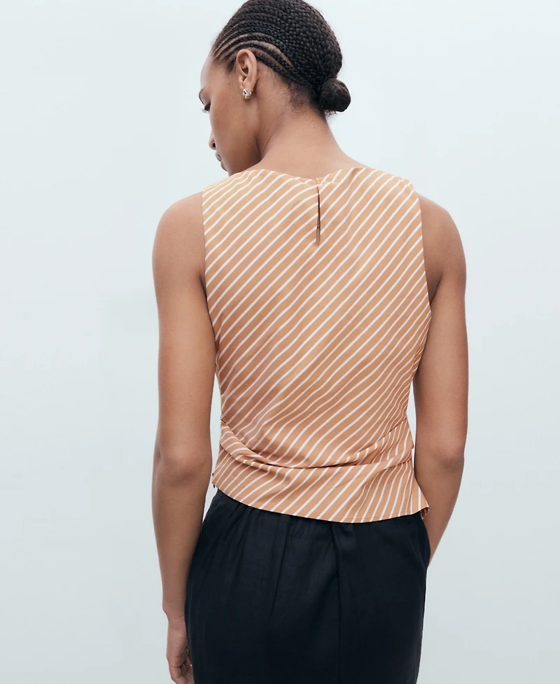 Mango Women's Asymmetrical Striped Cotton Top