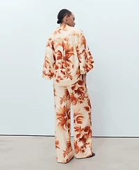 Mango Women's Flowy Palm Print Pants