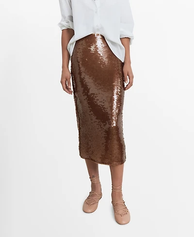 Mango Women's Midi Sequin Skirt
