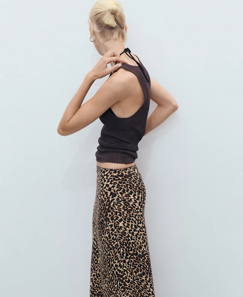 Mango Women's Animal-Print Midi-Skirt