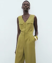 Mango Women's Long Chest-Pocket Jumpsuit