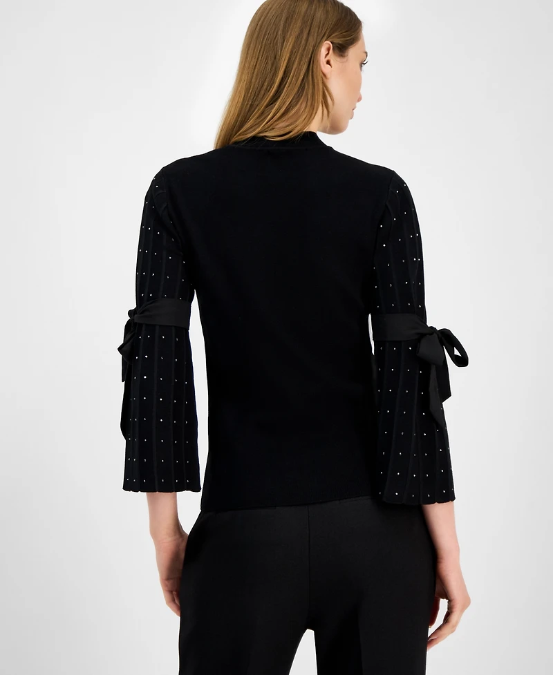 Anne Klein Women's Embellished Bow-Sleeve Crewneck Top