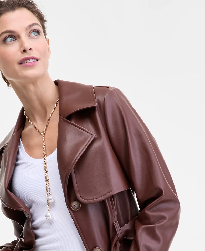 I.n.c. International Concepts Women's Faux-Leather Trench Coat, Macy's Exclusive