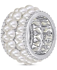 Cultured Freshwater Pearl (3 - 4-1/2mm) & Lab Grown White Sapphire (1-5/8 ct. t.w.) Multirow Ring Sterling Silver