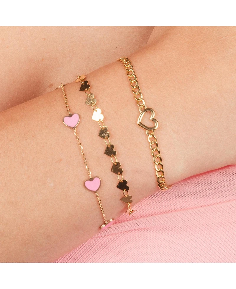The Lovery Bubblegum Pink Heart Station Bracelet 14K Gold