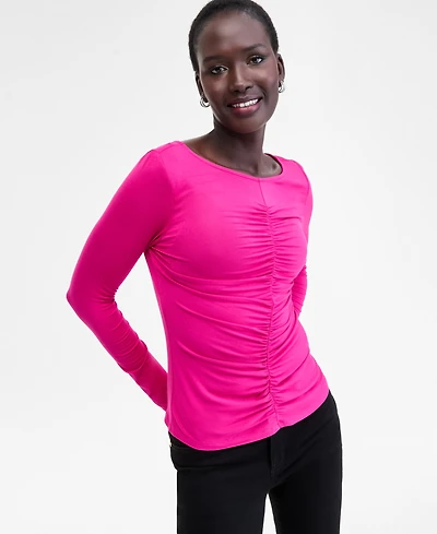 I.n.c. International Concepts Women's Shirred-Front Long-Sleeve Top, Macy's Exclusive