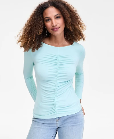 I.n.c. International Concepts Women's Shirred-Front Long-Sleeve Top, Macy's Exclusive