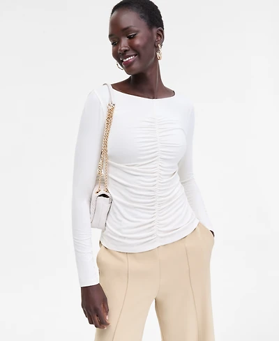 I.n.c. International Concepts Women's Shirred-Front Long-Sleeve Top, Macy's Exclusive
