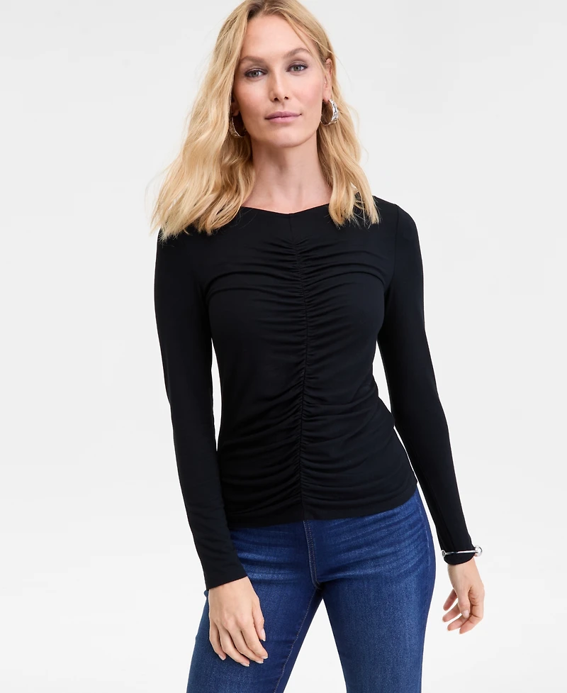 I.n.c. International Concepts Women's Shirred-Front Long-Sleeve Top, Macy's Exclusive