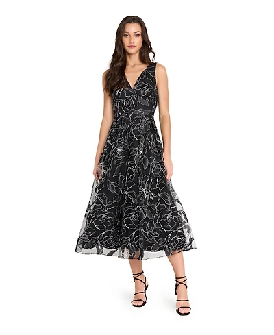 Tahari Asl Women's Soutache V-Neck Metallic Midi Dress