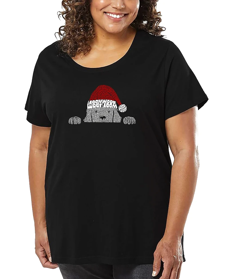 La Pop Art Plus Christmas Peeking Dog Word T-Shirt