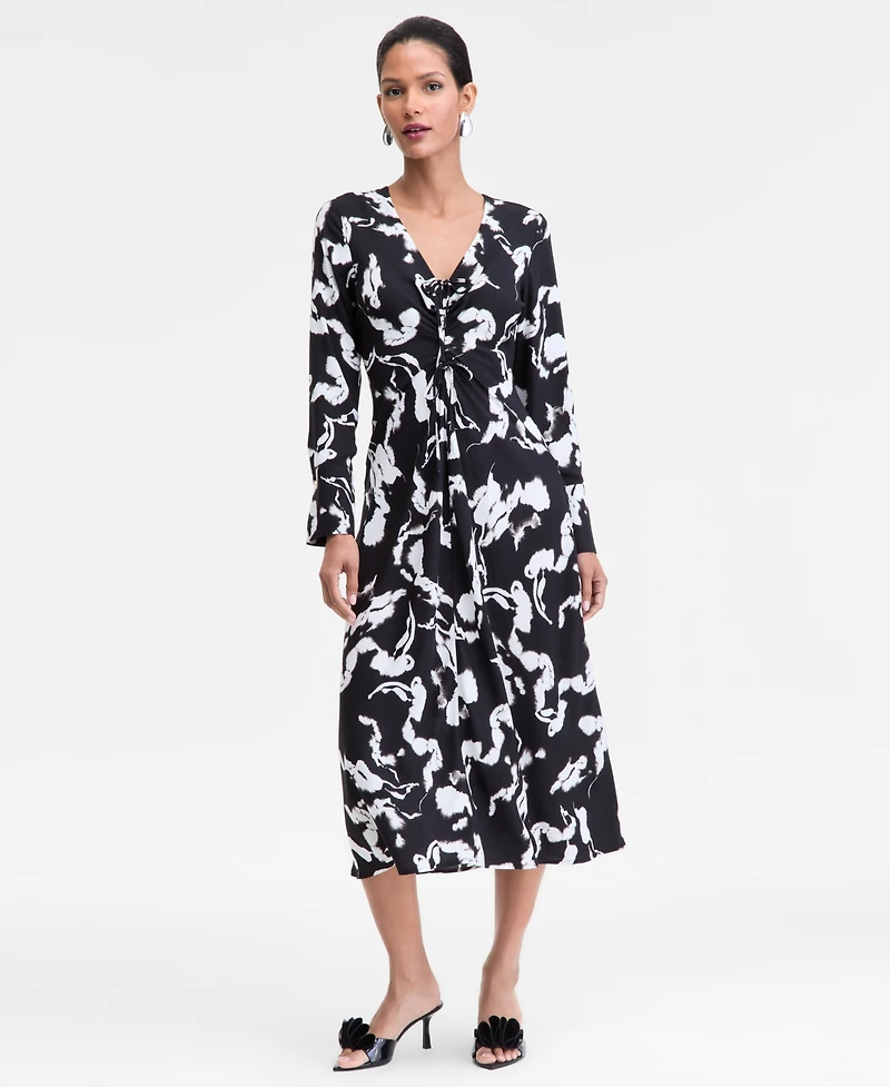 I.n.c. International Concepts Women's Drawstring-Front V-Neck Midi Dress, Macy's Exclusive
