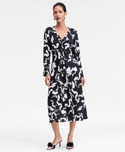 I.n.c. International Concepts Women's Drawstring-Front V-Neck Midi Dress, Macy's Exclusive
