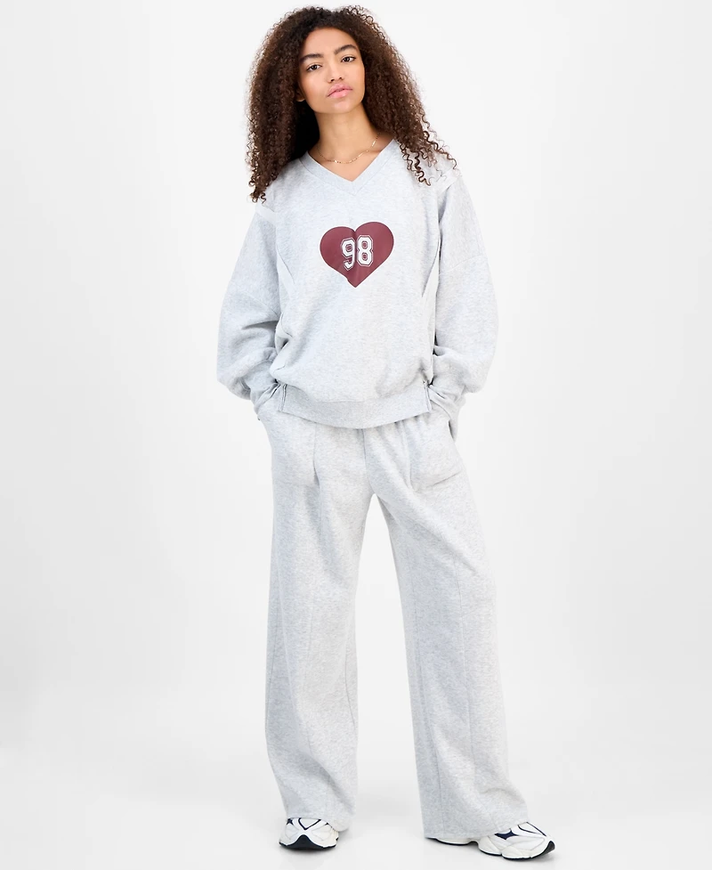 Planet Heart Juniors' Wide-Leg Fleece Sweatpants