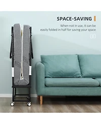 Homcom Folding Bed with 4" Mattress, Portable Foldable Guest Bed with Wheels