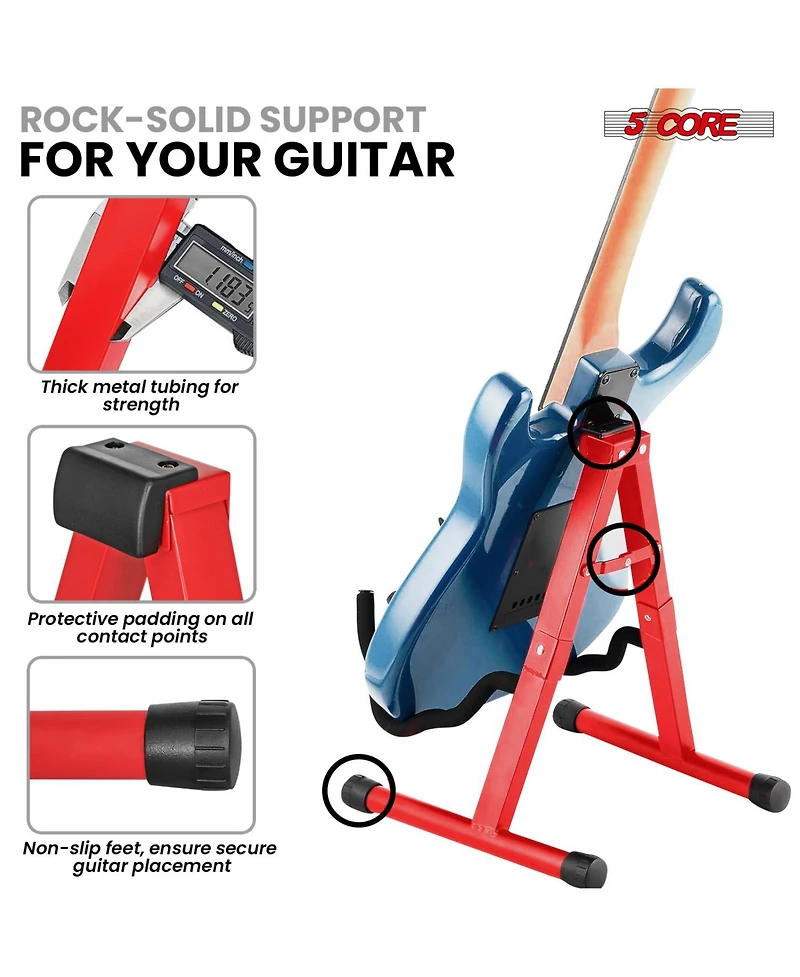 5 Core Double Guitar Stand Floor Adjustable Heavy Duty A Frame Folding Acoustic Electric Bass Mandolin Banjo Violin Holder Stands