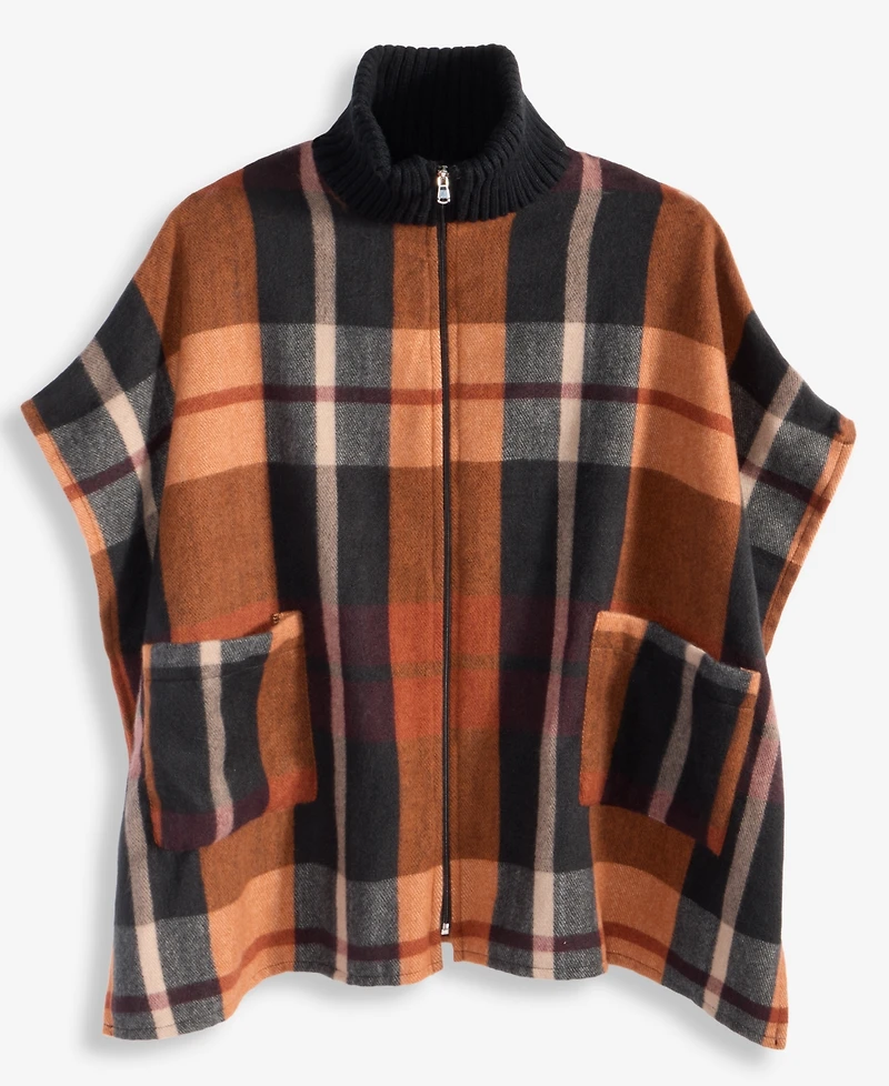 Style & Co Ribbed Collar Plaid Zip Topper, Macy's Exclusive