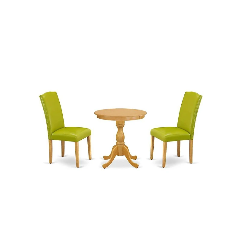 East West Furniture 3-Pc Dining Room Table Set - 2 Mid Century Dining Chairs and 1 Wooden Dining Table (Oak Finish)