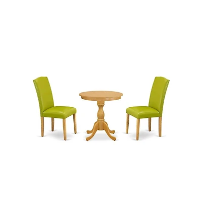 East West Furniture 3-Pc Dining Room Table Set - 2 Mid Century Dining Chairs and 1 Wooden Dining Table (Oak Finish)