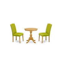 East West Furniture 3-Pc Dining Room Table Set - 2 Mid Century Dining Chairs and 1 Wooden Dining Table (Oak Finish)