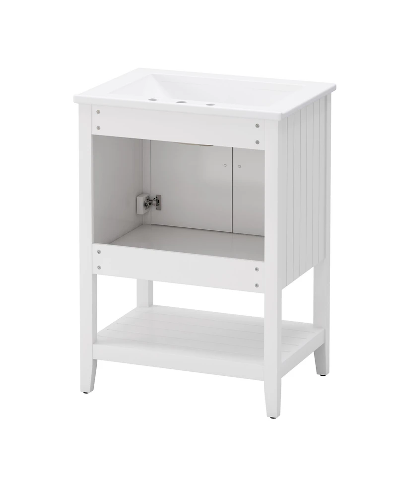 Casainc 24" Modern Bathroom Vanity with Ceramic Sink, Solid Wood Frame & Open Shelf