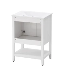 Casainc 24" Modern Bathroom Vanity with Ceramic Sink, Solid Wood Frame & Open Shelf