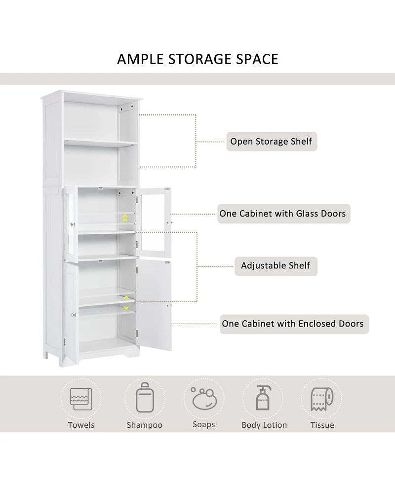 Casainc White Tall Storage Cabinet with Shelves and Doors for Bathroom, Kitchen, and Living Room