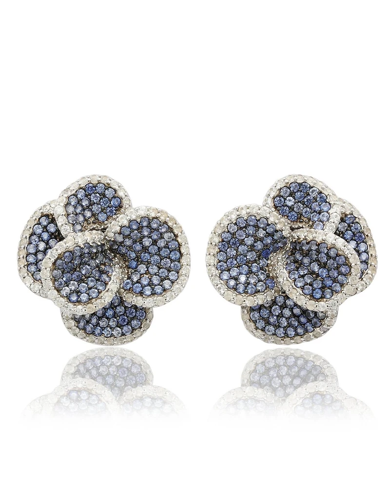 Suzy Levian Sterling Silver Sapphire & White Peony Flower Earrings