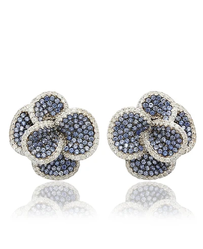 Suzy Levian Sterling Silver Sapphire & White Peony Flower Earrings