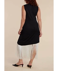 Eloquii Women's Plus Fringe Asym Dress