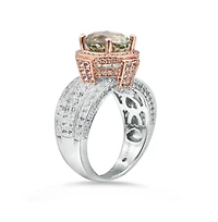 Suzy Levian New York Two-Tone Sterling Silver Round Cut Center Topaz Cocktail Milano Ring