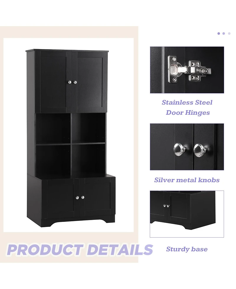 Casainc Tall and Wide Bathroom Storage Cabinet, Freestanding Unit with 4 Doors, Adjustable Shelves, Open Shelves