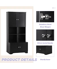 Casainc Tall and Wide Bathroom Storage Cabinet, Freestanding Unit with 4 Doors, Adjustable Shelves, Open Shelves