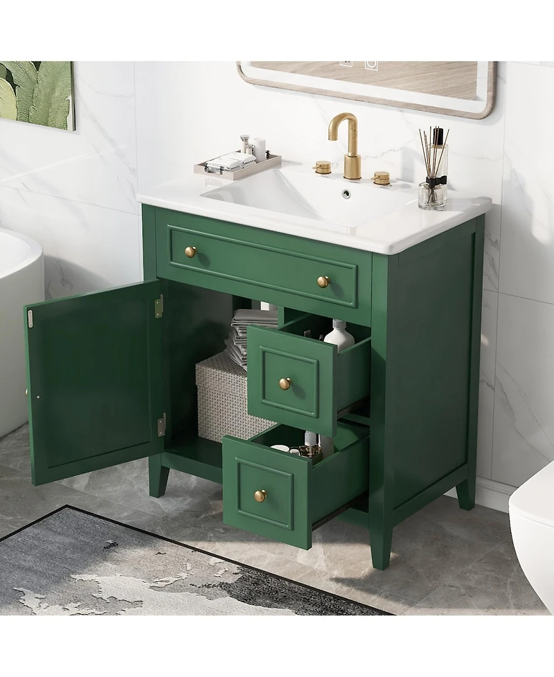 Casainc 30" Bathroom Vanity with Sink Top, Cabinet with Door and Two Drawers, Solid Wood Frame, One Package