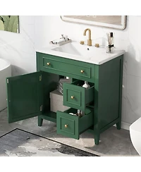 Casainc 30" Bathroom Vanity with Sink Top, Cabinet with Door and Two Drawers, Solid Wood Frame, One Package
