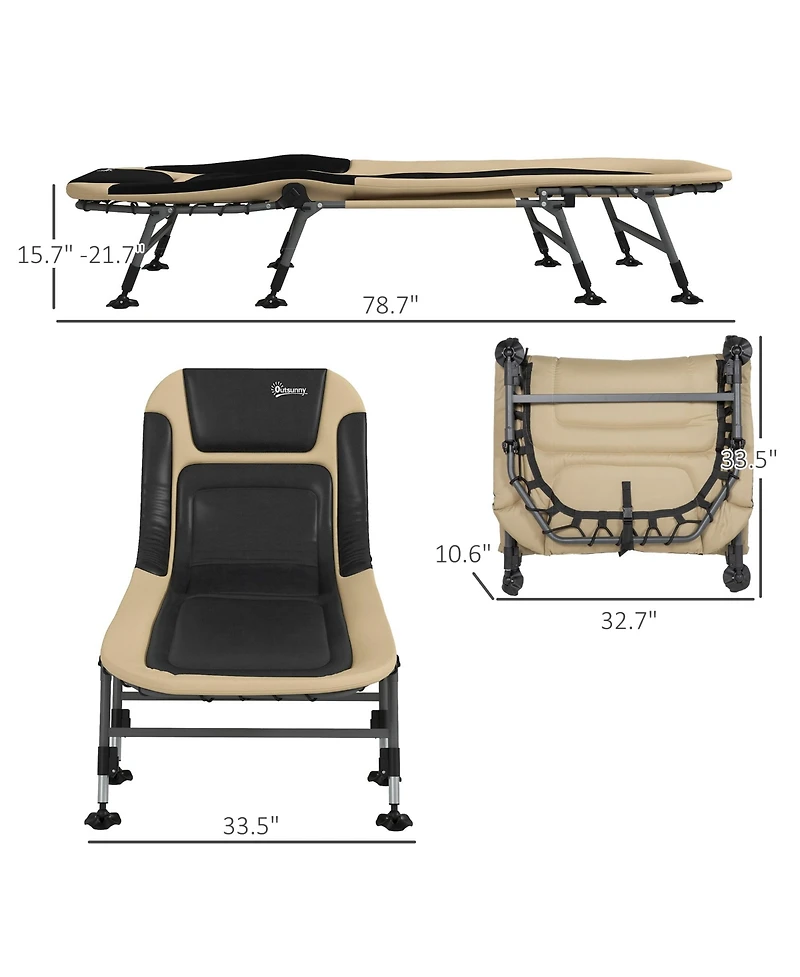 Camping Cot for Adults, Folding Bed with Soft Padded Cushions & Headrest, 180° Adjustable Reclining Lounger, Heavy Duty and Portable with a 400 l