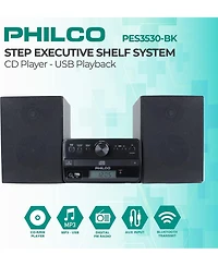 Philco Stereo Shelf Systems Tray Loading Cd Player with Digital Fm Radio, Bluetooth Streaming, Remote Control in Black | Lcd Display | 3.5mm Headphone